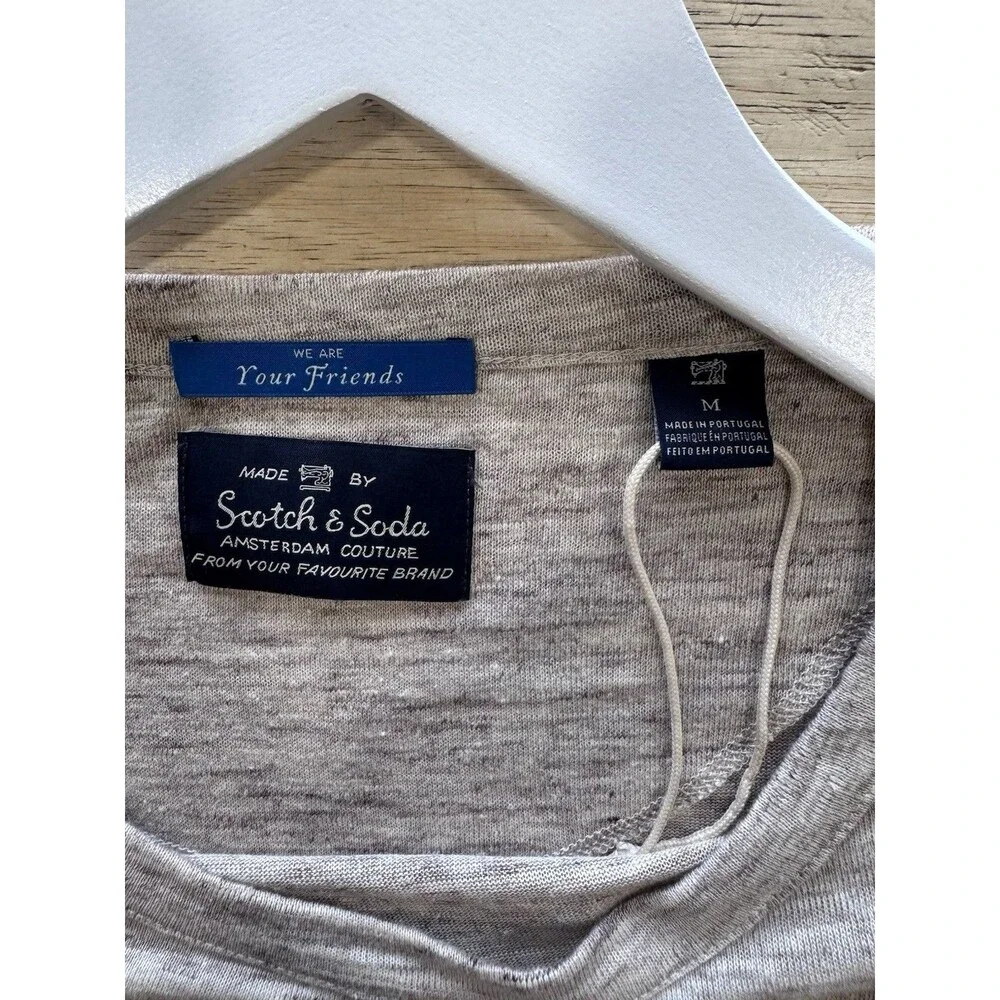 Scotch & Soda Men's Heathered Oatmeal Crewneck Linen Long Sleeve Medium EUC